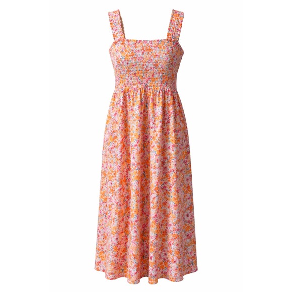Old Navy Dresses & Skirts - Old Navy Floral Smocked Maxi Dress XL Orange Pink Ditsy Print Boho Sundress